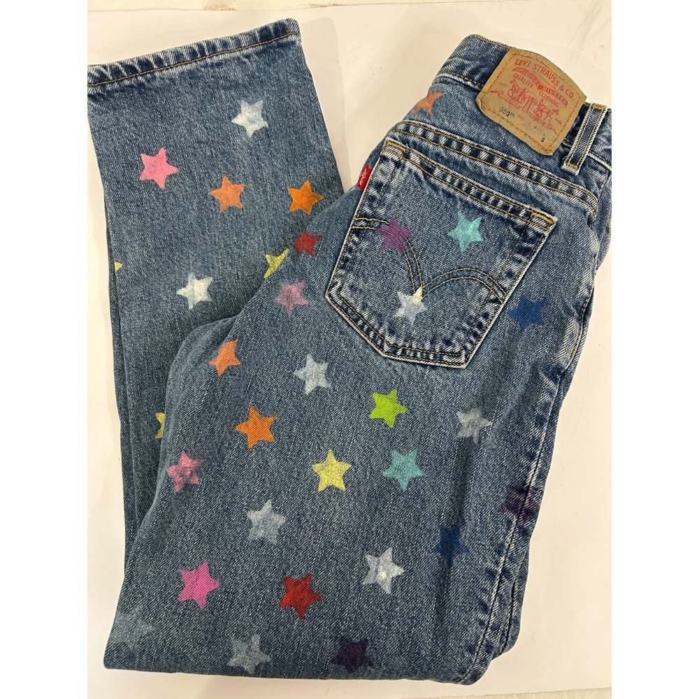 Levi's 550 Classic Relaxed Jeans Sz 6 Multi-Color Star Handmade Embellishments - Picture 7 of 9